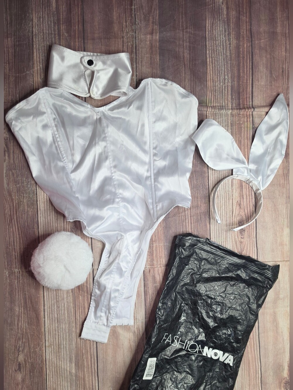 Fashion Nova White Satin Bunny Costume - Picture 2 of 6